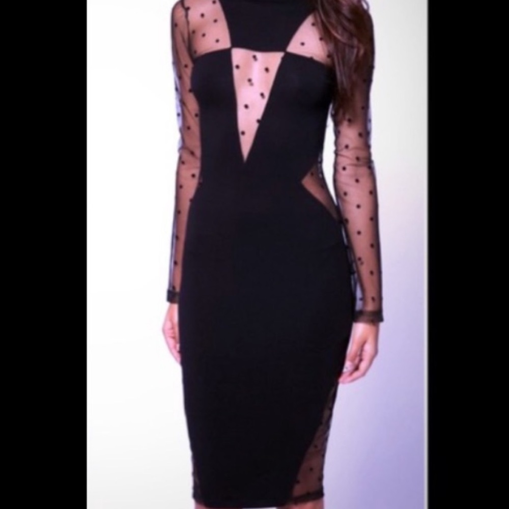 ASOS polka dot mesh insert sheer cut out dress